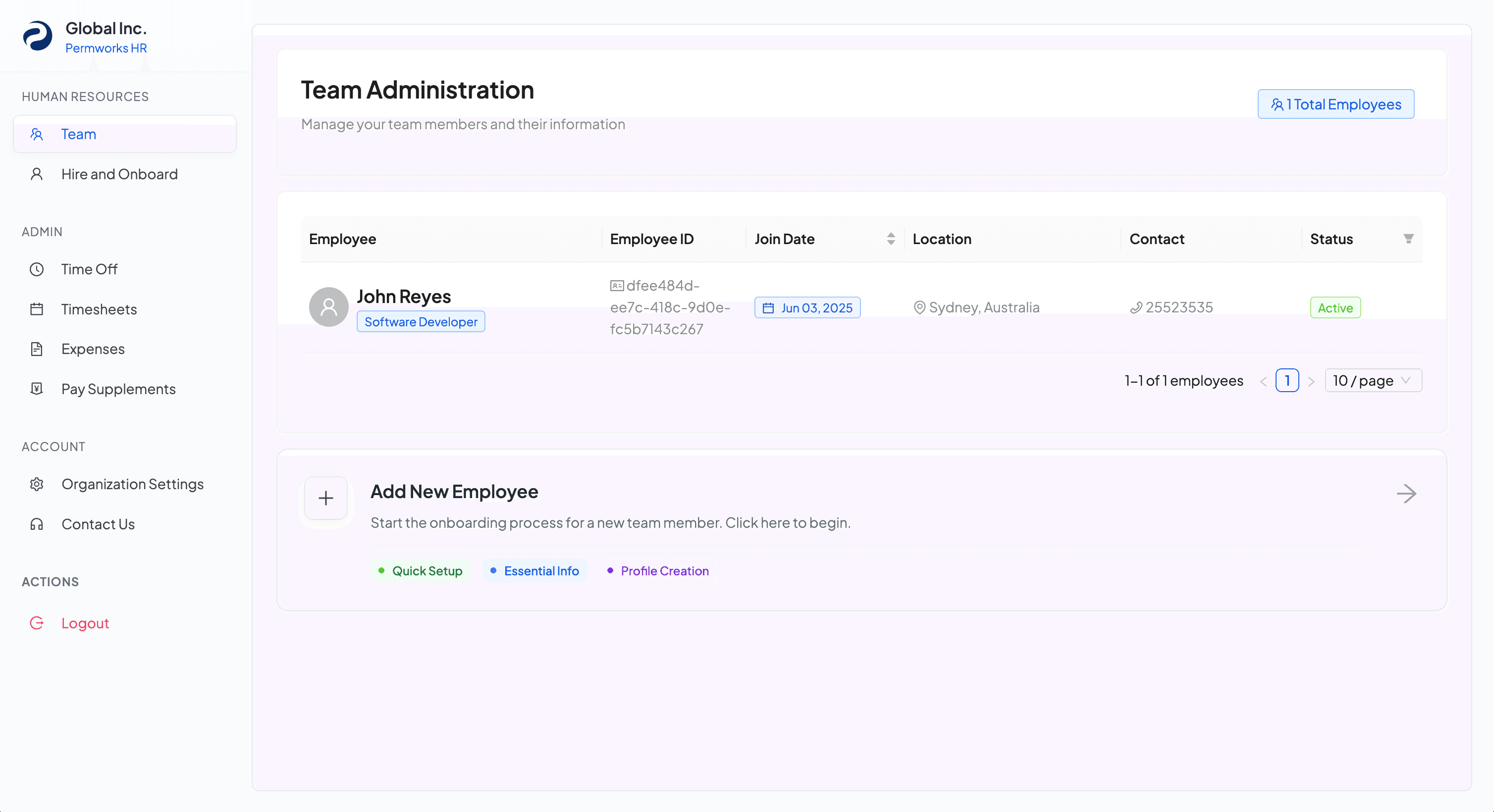 Payroll management dashboard